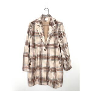 Allie Rose Fleece Plaid Long Shacket Sz L One Button Pockets